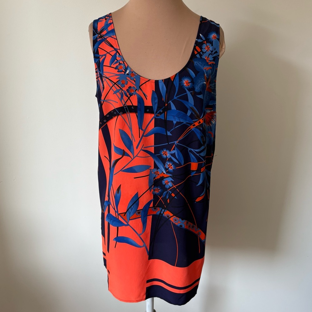 Versace Silk Printed Floral Leaf Orange Blue Sleeveless Scoop Neck Tank Top 40/4